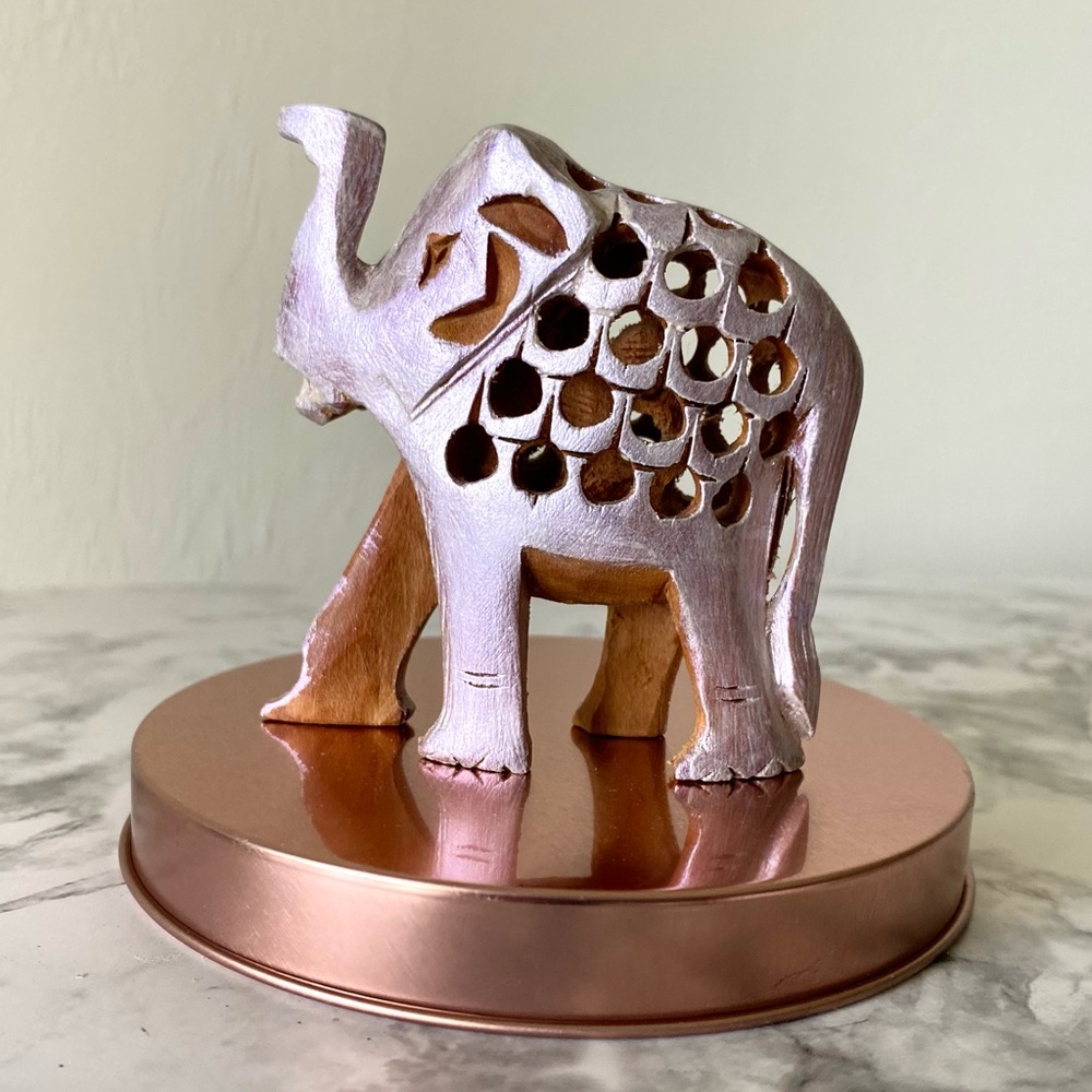 LAST CHANCE SALE!Iridescent Handcrafted Wood Elephant Mom & Baby Inside Figurine